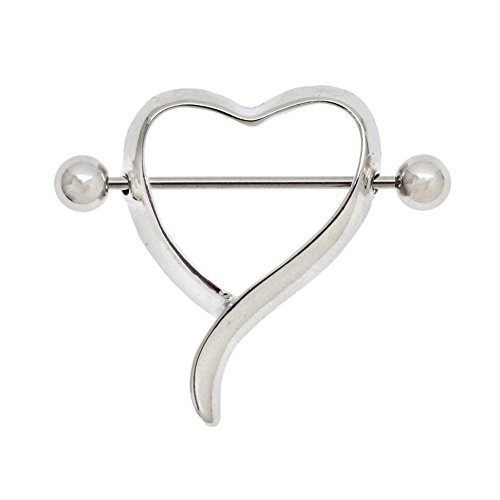 Unique Silver Colored 316L Surgical Steel 14 Gauge Nipples Ring Piercing Shield Cover Bar Barbell Nipplering In Heart Shape