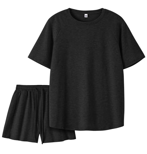 AmazingStar Womens Summer 2 Piece Lounge Set 2026 Tops & Shorts Matching Sets Travel Beach Vacation Outfits Clothing(Black, M) at Amazon