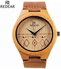 Shangdongpu Women Bamboo Wooden Watch with Genuine Leather band and Japan Quartz Movement, Fashion design