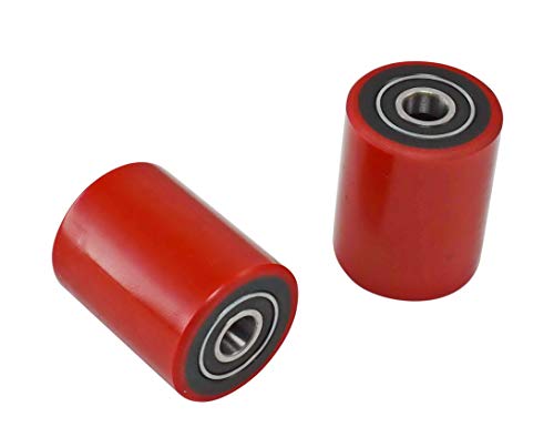 Pallet Jack/Truck Load Wheels Set (2 pcs) 3" x 3.75" with Bearings ID 20mm Poly Tread Red