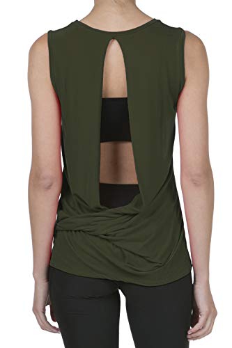 iliad USA 9056 Women's Backless Yoga Workout Active Loose Knotted Back Tank Top New Olive 2XL