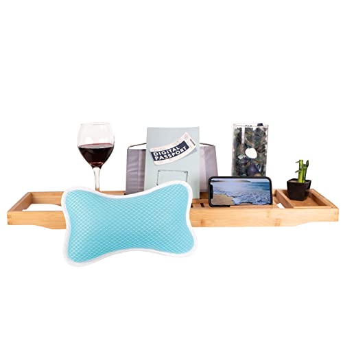 Bamboo Wood Bath tub Tray, Bath Pillow. Luxury Caddy Accessories Set ...