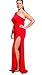 Womens Sexy Plus Size One shoulder Long Sleeve High Slits Maxi Dress,Red,XX-Large