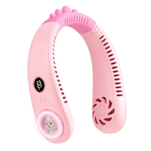 Neck Fan for Kids,Bladeless Portable Fan Rechargeable for 4-14Y Girls & Boys, 2400mAh USB Personal Cooling Mini Fan Rechargeable for Travel/Disney/Camping, 3 Speeds, Summer Essentials(Pink)