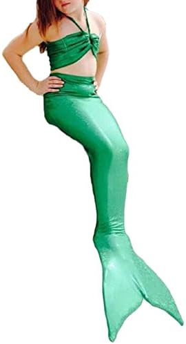 Little Girls 3 Pieces Mermaid Tail Swimmable Costume Swimsuit Long Princess Dress Bikini Set 6 Tall Green