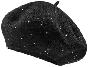 Satin Black Beret Cap Hat  w / Rhinestones Black Velvet Beret with Satin Bow and Rhinestone  main image 4