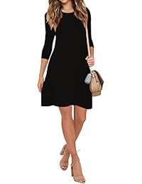 Viishow vestido con bolsillo para mujer cuello redondo, mangas 3 4 casual