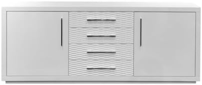 Whiteline Modern Living SB1043-WHT Montgomery High Gloss Buffet with Wave Drawers, 3/8" Tempered Frosted Glass Shelves, Chrome Handles and Self Close Drawers, White
