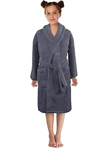 Ultra-Soft Plush Shawl Robes for Boys and Girls (Gray, Large)