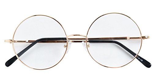 Bestum Retro Round Optical Spring Hinge Metal Glasses Frame Clear lens (Gold, 49mm (large size))