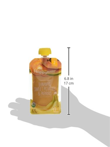 HAPPY BABY ORGANICS STAGE 2 BABY FOOD POUCHES, GLUTEN FREE, VEGAN & HEALTHY SNACK, CLEARLY CRAFTED FRUIT & VEGGIE PUREE, BANANAS, SWEET POTATOES & PAPAYAS, 4 OUNCES (PACK OF 16)
