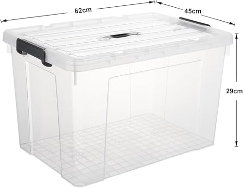 Premify 2 Pack Storage Boxes 100L Large Clear Strong Plastic Storage Box with Lid – Transparent Organizer Bin for Clothes, Toys, Food, Kitchen, Wardrobe, Garage & Home Use