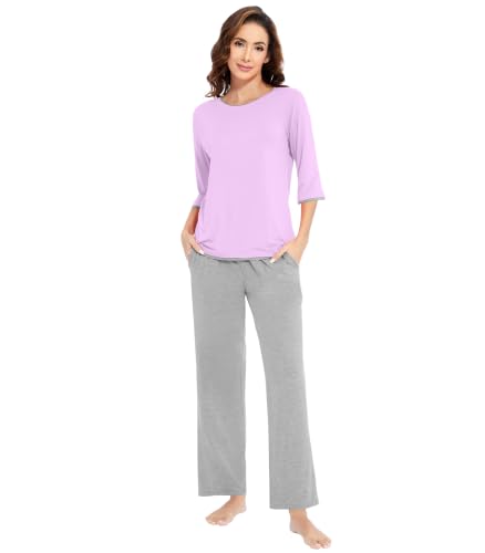 WiWi Womens 3/4 Sleeve Pajamas Set Soft