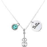 Violin Jewelry Personalized Violin Charm Necklace with Engraving & Birthstone,Engraved & Birthstone Charm, Music Pendant Necklace, Violinist Jewelry