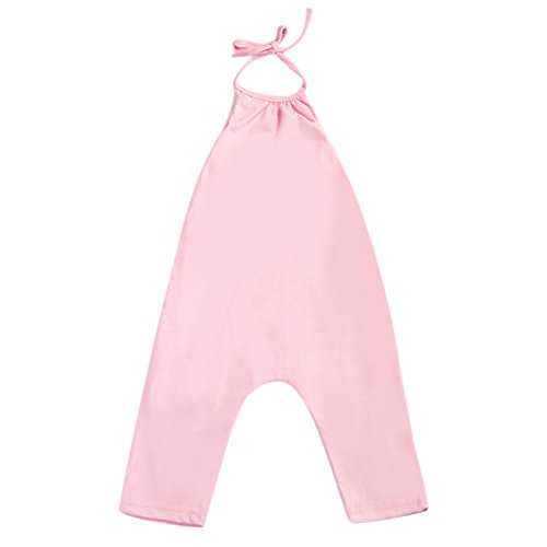Chinatera Little Girls Kids Halter Romper Harem Pants One-Piece Jumpsuit Cotton Blend (2-3Y, Pink) - Thumbnail 2
