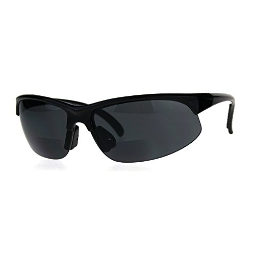 Mens Classic Half Rim Sport Warp Sunglasses with Bifocal Reading Lens (black, 2.25)