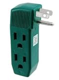 3 Way Outlet Wall Tap - Vertical Shape Triple Prong Wall Splitter Adapter For Behind Furniture - Multi Plugin Locations (2) On Right Side & (1) On Left Side- Green Color (UL Listed) - By Katzco