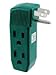 Katzco 3 Way Outlet Wall Tap - Vertical Shape Triple Prong Wall Splitter Adapter for Behind Furniture - Multi Plugin Locations - 2 on the Right Side and 1 on the Left Side - Green Color - UL Listed