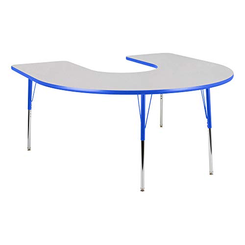Horseshoe Adjustable Height School Classroom Activity Table - Gray Nebula Top/Blue Edge