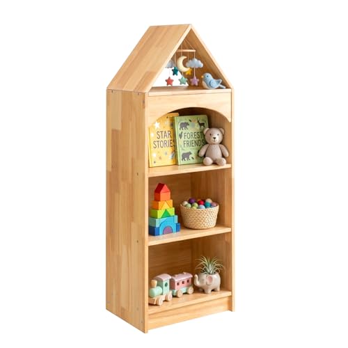 OOOK Children's Book Shelf, Rubberized Wood, 4 Tier Toy Storage, Corner Shelf Suitable for Children's Room, Playroom, Baby Room
