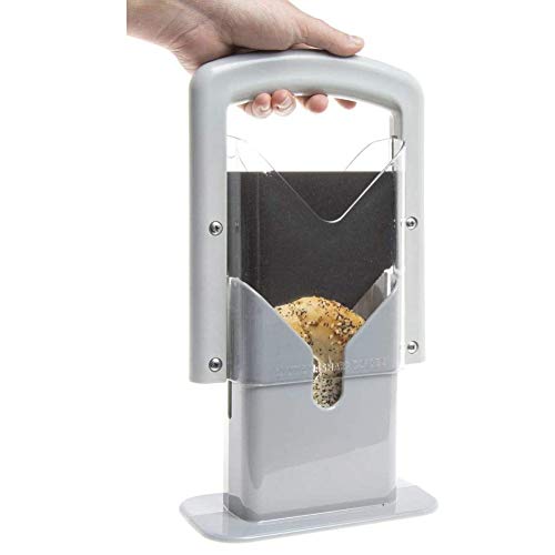 Bagel Slicer, Stainless Steel Kitchen Guillotine Cutter with Safe Grip and Safety Shield for