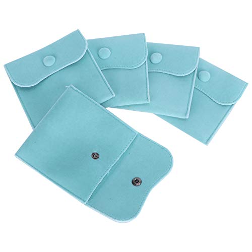 5Pcs Velvet Jewelry Pouch, Suede Leather Small Jewelry Pouch Jewelry Storage Flannel Suede Gift Pack Pouch for Necklaces Bracelet Rings Watch(Blue)