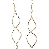 MALOYANVE Spiral Curved Earrings for Women Gold Silver Plated Lightweight Statement Wave Twisted Close Loop Dangle Earrings Party Birthday Jewelry Gifts