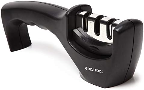 Kitchen Knife Sharpener - 2018 UPGRADED 3-Stage Diamond Knife Sharpening Tool for Ceramic Tungsten Steel Gold Grit and Steel Knives (Black)