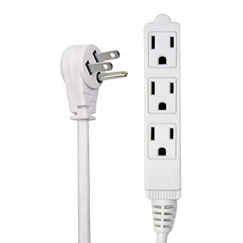 Electes 30 Feet Heavy Duty Extension Cord / Wire , Multi 3 Outlet , 3 Prong Grounded , Angled Flat Plug , 16/3 , SPT3 , UL Listed , White