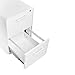 Poppin Stow 2-Drawer File Cabinet - White. Powder-Coated Steel. Legal/Letter Sized Drawers. Two Locking and Two Non-Locking Wheels. Two Keys Included. 1 Lock for Both Drawers