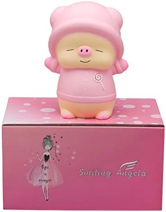 Smiling Angela Cute Pig Squishy Toys, Lollipop Pig Squishy Slow Rising, Squishies Animals, Jumbo Mochi Squishy Toys (Pink)