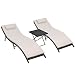 Homall 3 Pieces Outdoor Lounge Chair Patio Chaise Lounge Sets PE Rattan Lounge Chair with Folding Table and Beige Cushion primary