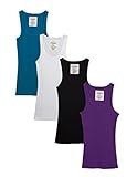 Zenana Outfitters 4 Pack Womens Basic Ribbed Tank Top BLACK/WHITE/PURPLE/JADE L