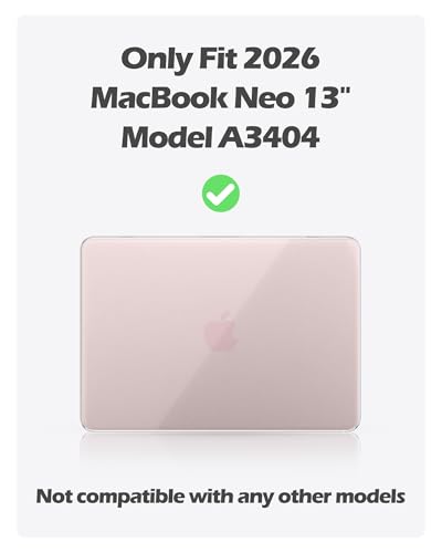 ProCase Hard Shell Case for New MacBook Neo 13 inch 2026 Model A3404, Ultra-Thin Protective Laptop Cover with 50 Pcs Sticker, Crystal Clear & Pink Stickers