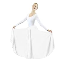 Danzcue Womens Long Full Circle Dance Skirt, White, S-M
