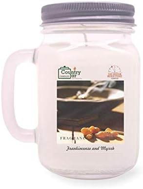 Frankincense and Myrrh Soy Mason Handle Candle (16 oz.) 100 Burn Hours - Made with US Grown SuperSoy