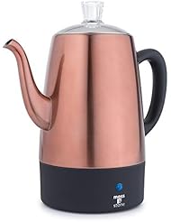 Moss & Stone Electric Coffee Percolator | Copper Body With Stainless Steel Lids Coffee Maker | Percolator Electric Pot - 10 cups