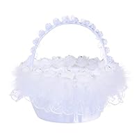 Icocol Bridal Flower Girl Basket Ring Bearer Wedding Ceremony Party Decoration with Silk Ribbon (B)