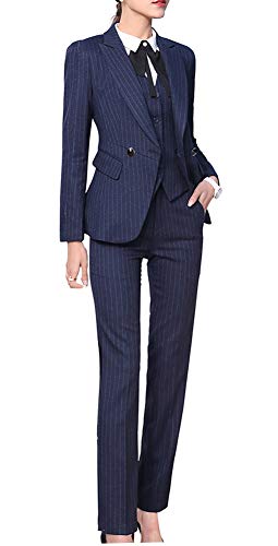 Women's Three Pieces Office Lady Blazer Business Suit Set Women Suits for Work Skirt/Pant,Vest and Jacket (Navy Blue, S)
