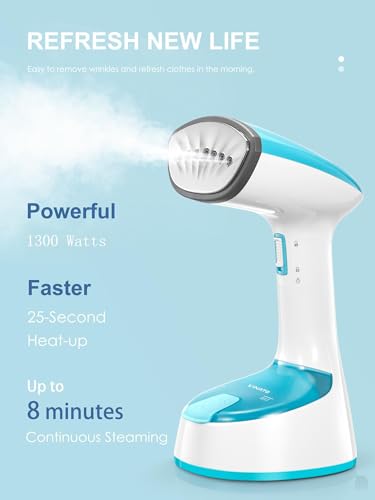 VINATO Garment Steamer, 1300 Watt Steamer, Vertical and Horizontal Iron, Fast Heating, Fast Elimination of Wrinkles, Ideal for Travel and Home