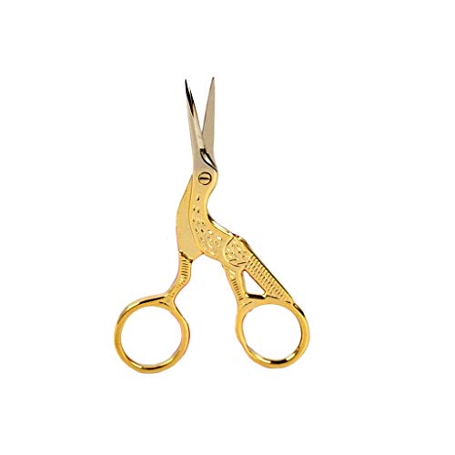 2 Pieces 4.5" Vintage Stork Shape Scissor, Tailor Stainless Steel Shear with Carved Patterns, for Cross Stitch,Embroidery,Sewing, Handcraft,DIY Sharp Scissors (Gold & Silver)