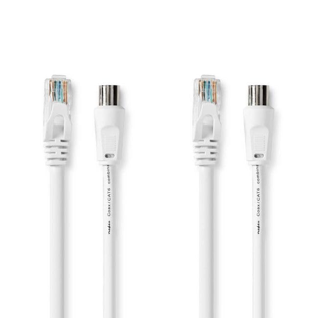 NEDIS Coax / Cat6 Combi Cable, Transfers Internet and TV Signal, Fixed IEC Male to Female and RJ45 Male Connectors, Nickel Plated, Double Shielded - 3.0m, White