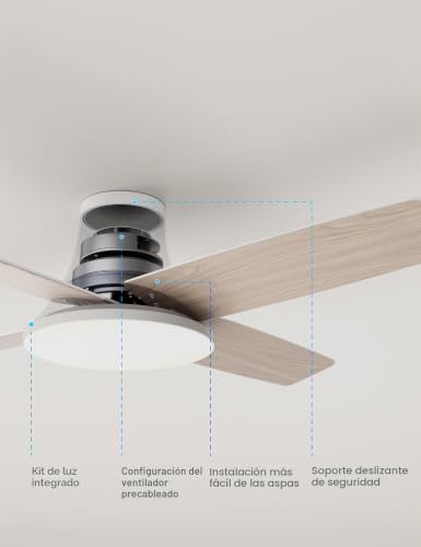 Dreo ceiling fan with light, 12 speeds, 3 modes, quiet DC motor, easy installation, dimmable LED, remote control and timer 12h, white ceiling fan for home