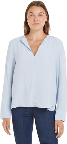 Tommy Hilfiger Blusa para Mujer Crepe Blouse con Cuello de Pico, Azul (Breezy Blue), 34