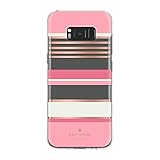 Kate Spade New York Flexible Hardshell Pink White Rose Gold Stripe Design on Clear Case For Larger Samsung 8+ Plus with 6.2