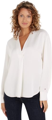 Tommy Hilfiger Blusa Mujer Stitch Blouse Cuello de Pico, Beige (Ancient White), 42