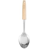 Typhoon Living Stainless Steel Solid Spoon, Durable Utensil With Beechwood Handle For Cooking And Serving, Hanging Loop For Easy Storage