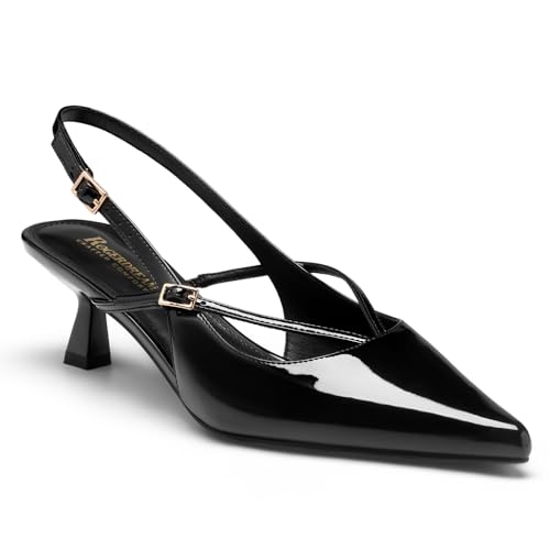 Rogerdream Women's Kitten Heel Slingback Pumps | 2 Inch Low Kitten Heel Pointed Toe Dress Shoes Ladies Office Professional Business Casual Footwear for Interview & Standing All Day (Black, Size 7) at Amazon