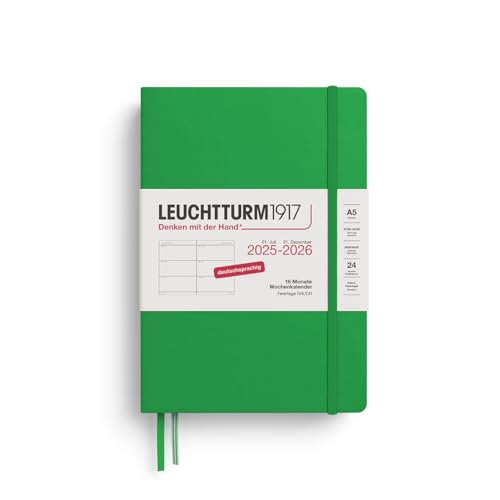 LEUCHTTURM1917 372630 Wochenkalender Medium (A5) 2026, 18 Monate 07.2025-12.2026, Hardcover, Spring Leaf, Deutsch