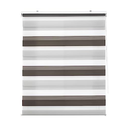 Decorblind | Tenda avvolgibile a doppio strato, notte e giorno, installazione a parete o a soffitto, misura 160 x 180 cm (larghezza x lunghezza), tessuto 157 x 175 - tricolore marrone-grigio-bianco